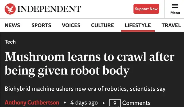 用杏鲍菇控制机器人运动!康奈尔等新研究登Science子刊